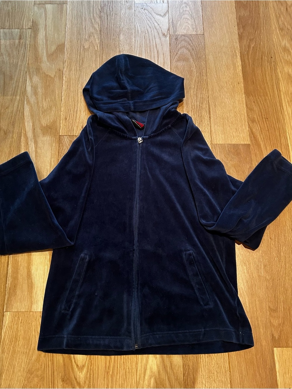 Women’s Velour Navy Hooded Zip-Up Jacket